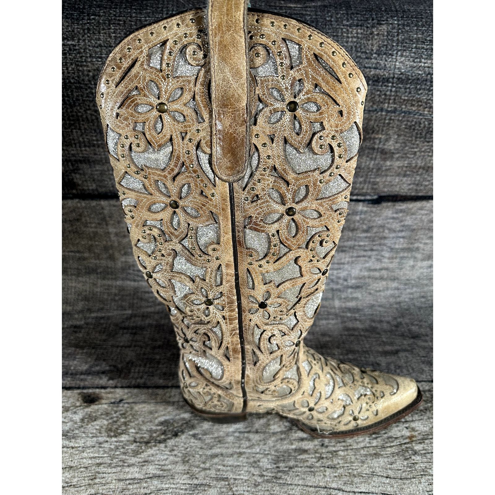 Corral Corral Ladies Sand Brown Glitter Inlay Studs Knee Boots 9.5 Size US 9.5 / IT 39.5 - 7 Thumbnail