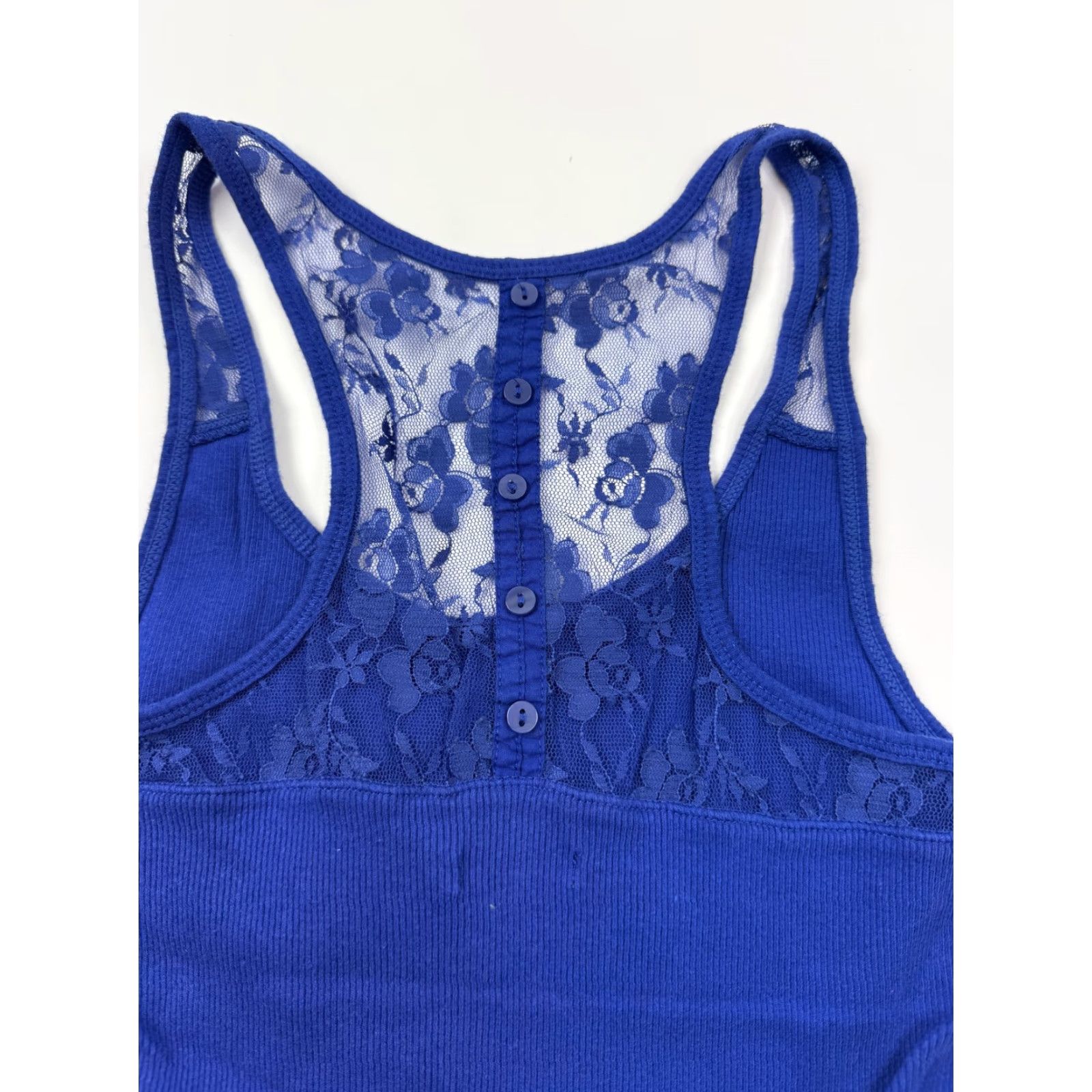 American Eagle Outfitters American Eagle Outfitters Cami Tank Top Womens Small Blue Lace Racerback Ribbed Outfitters Size S / US 4 / IT 40 - 7 Thumbnail