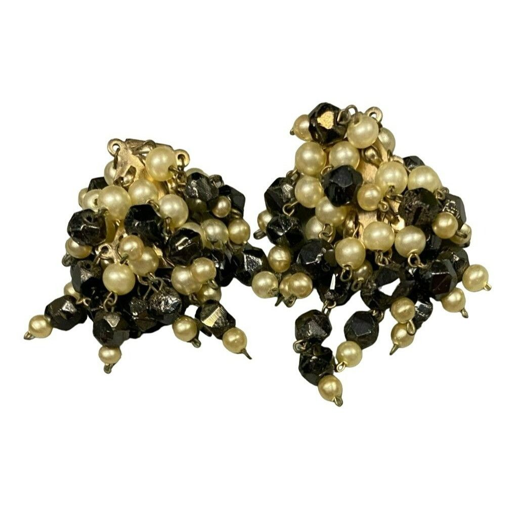 Other Vintage Castlecliff Black & Pearl Beaded Necklace & Clip-On Size ONE SIZE - 4 Thumbnail