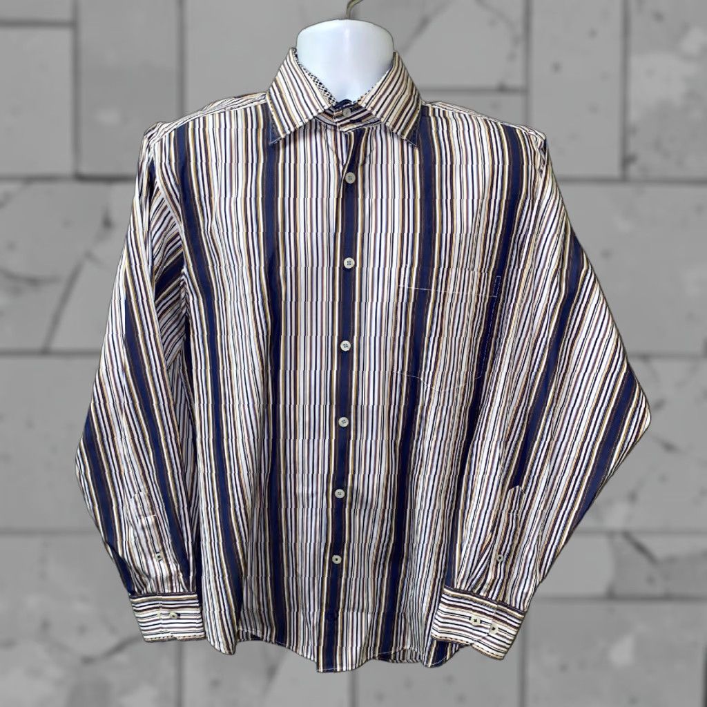 BUGATCHI Bugatchi Uomo Mens Striped Button Front Long Sleeve Shirt L Regular Cotton Multicolor Button-Up Casual Mens Shirt Size US L / EU 52-54 / 3 - 1 Thumbnail