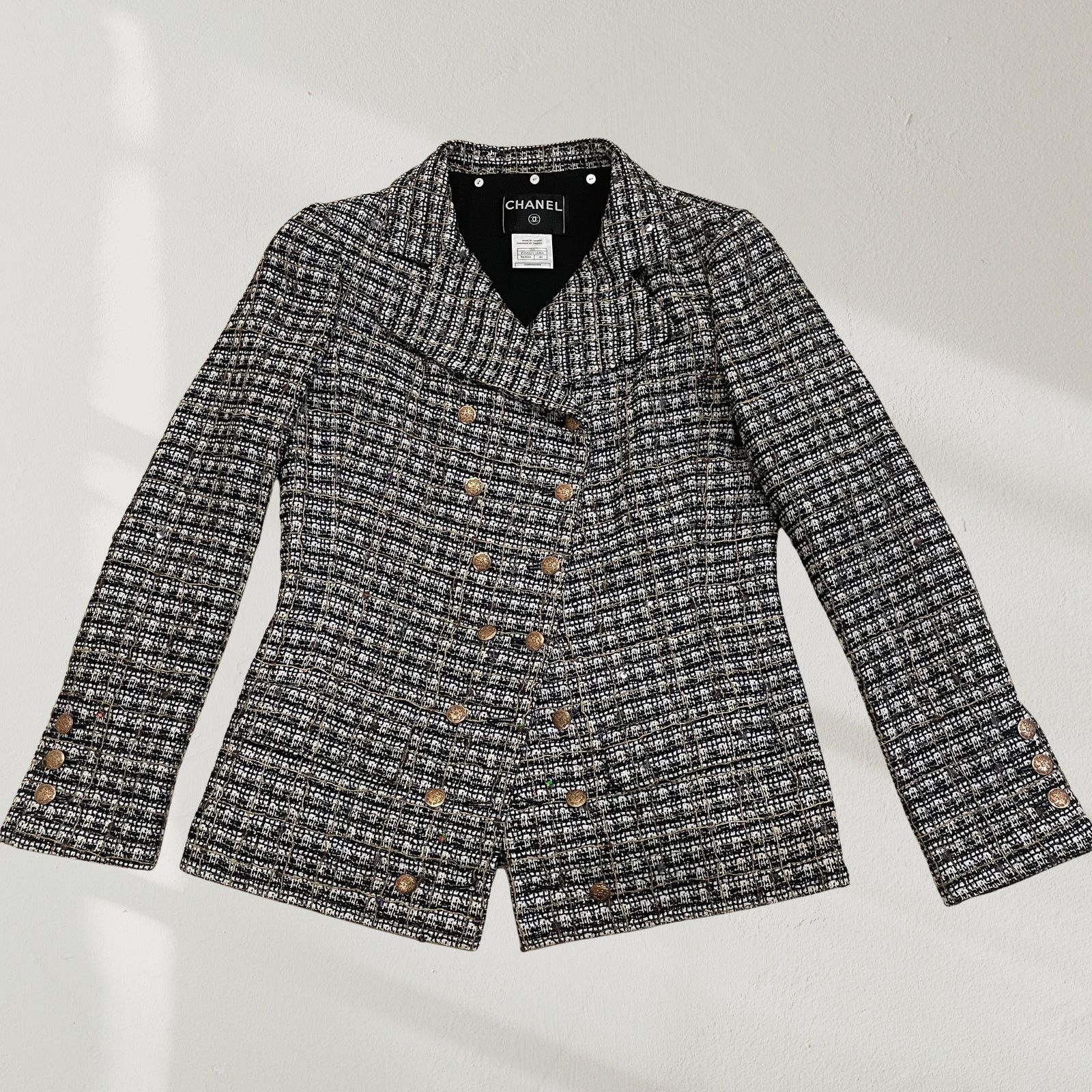 Chanel Chanel 05 Black White Plaid Tweed Sequin Jacket FR 40 Size M / US 6-8 / IT 42-44 - 2 Thumbnail