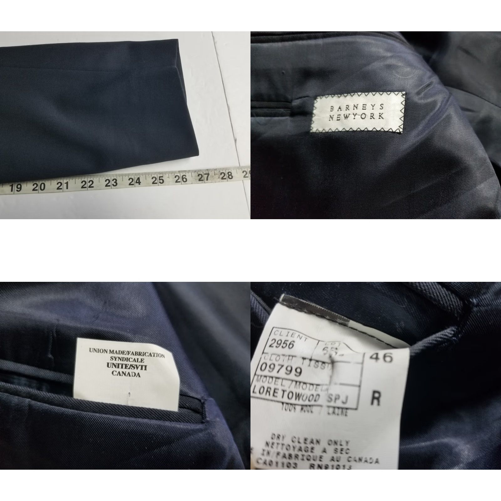 Vintage Barneys New York Blazer Mens Size 46 R Blue 100% Wool Sport Coat Jacket Size 46R - 8 Thumbnail