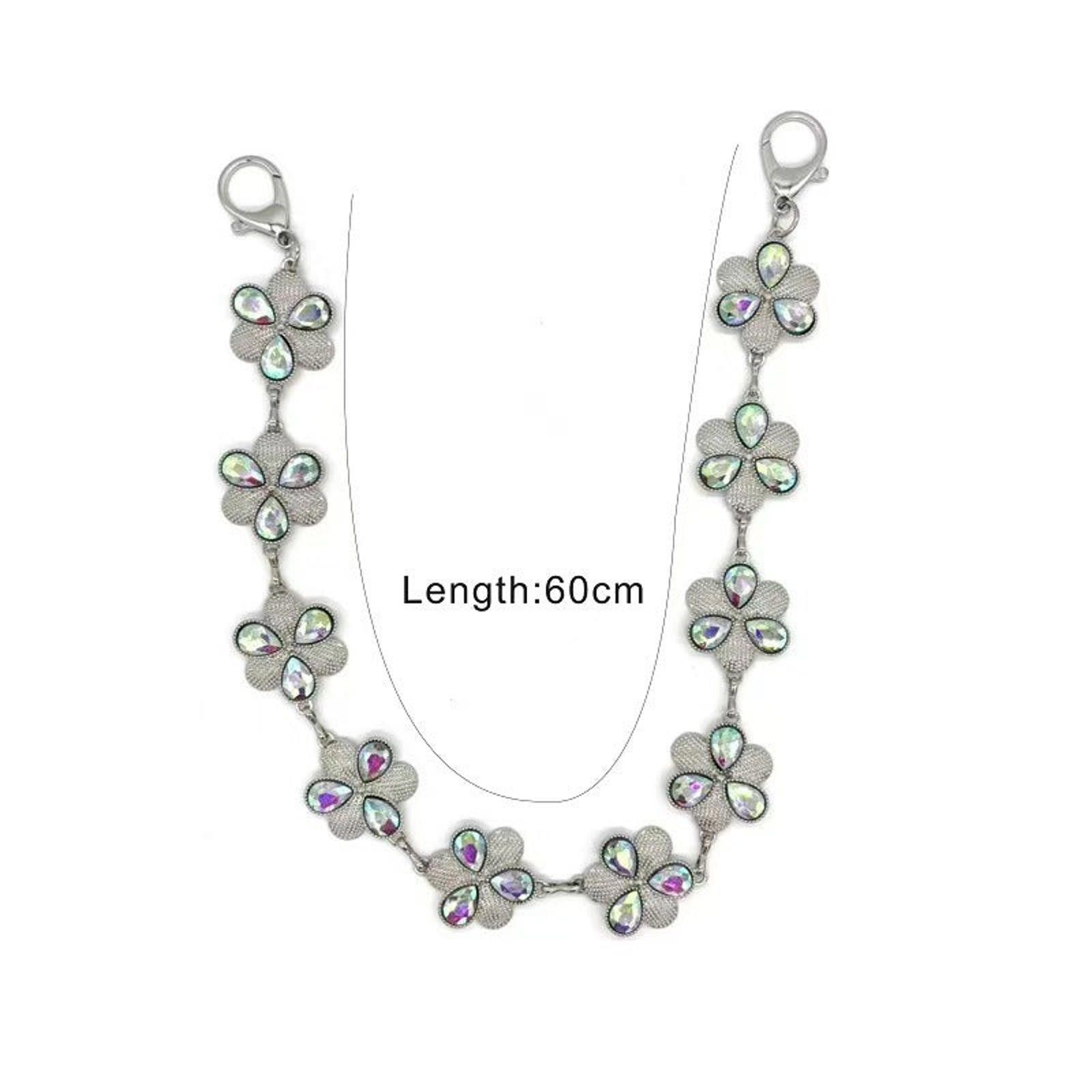 Jewelry Silver Floral Chain Wallet with Iridescent Stones Size ONE SIZE - 5 Thumbnail