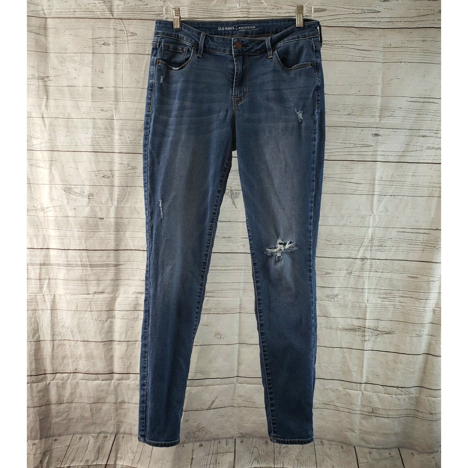 Old Navy Old Navy Womens Rockstar Jeans Size 10 Blue Distressed Skinny Low Rise Jeans Size 32" / US 10 / IT 46 - 2 Thumbnail