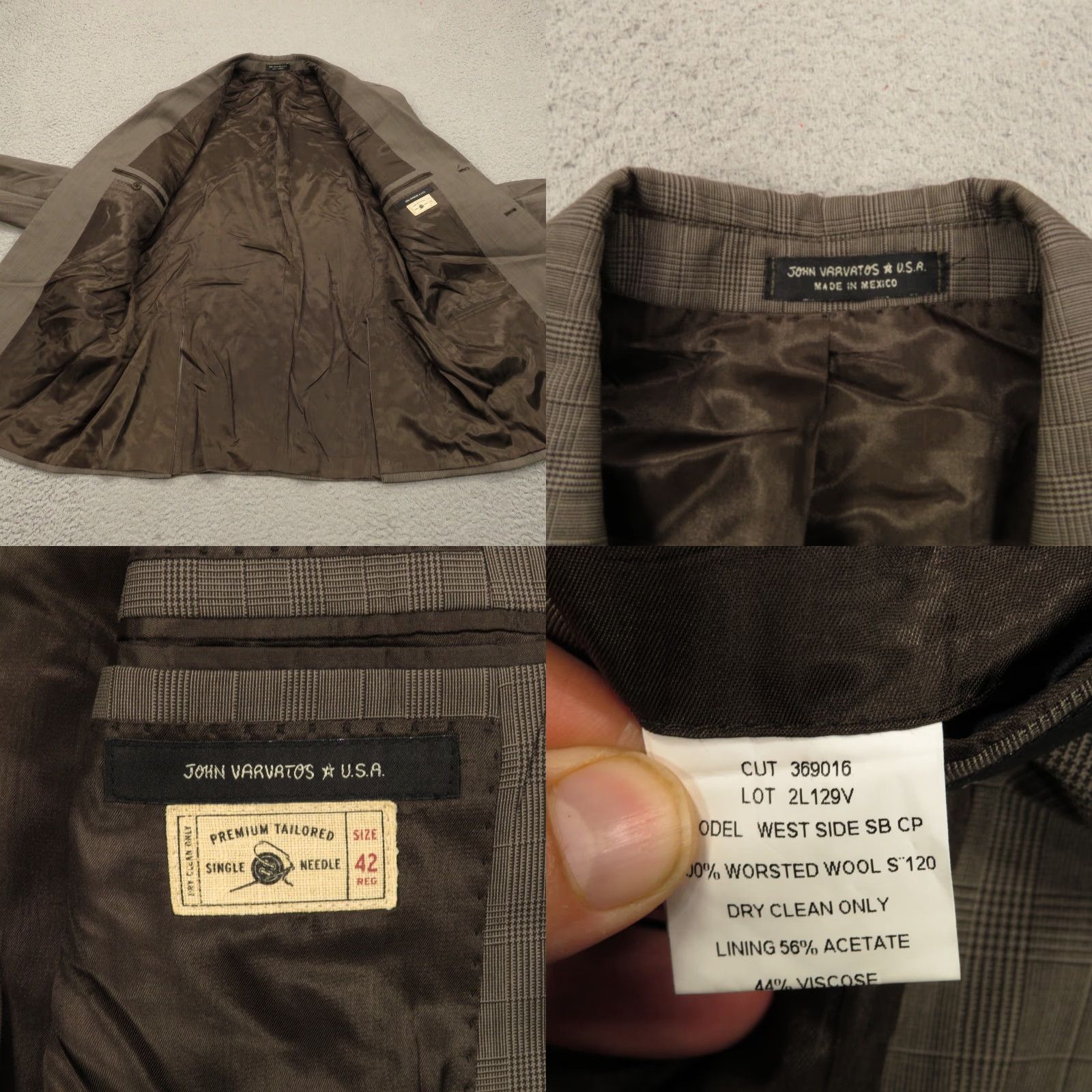 John Varvatos VINTAGE John Varvatos Suit 42R Super 120s Worsted Wool Glencheck Jacket 34x30 Trousers Size US 42 / EU 58 - 8 Thumbnail