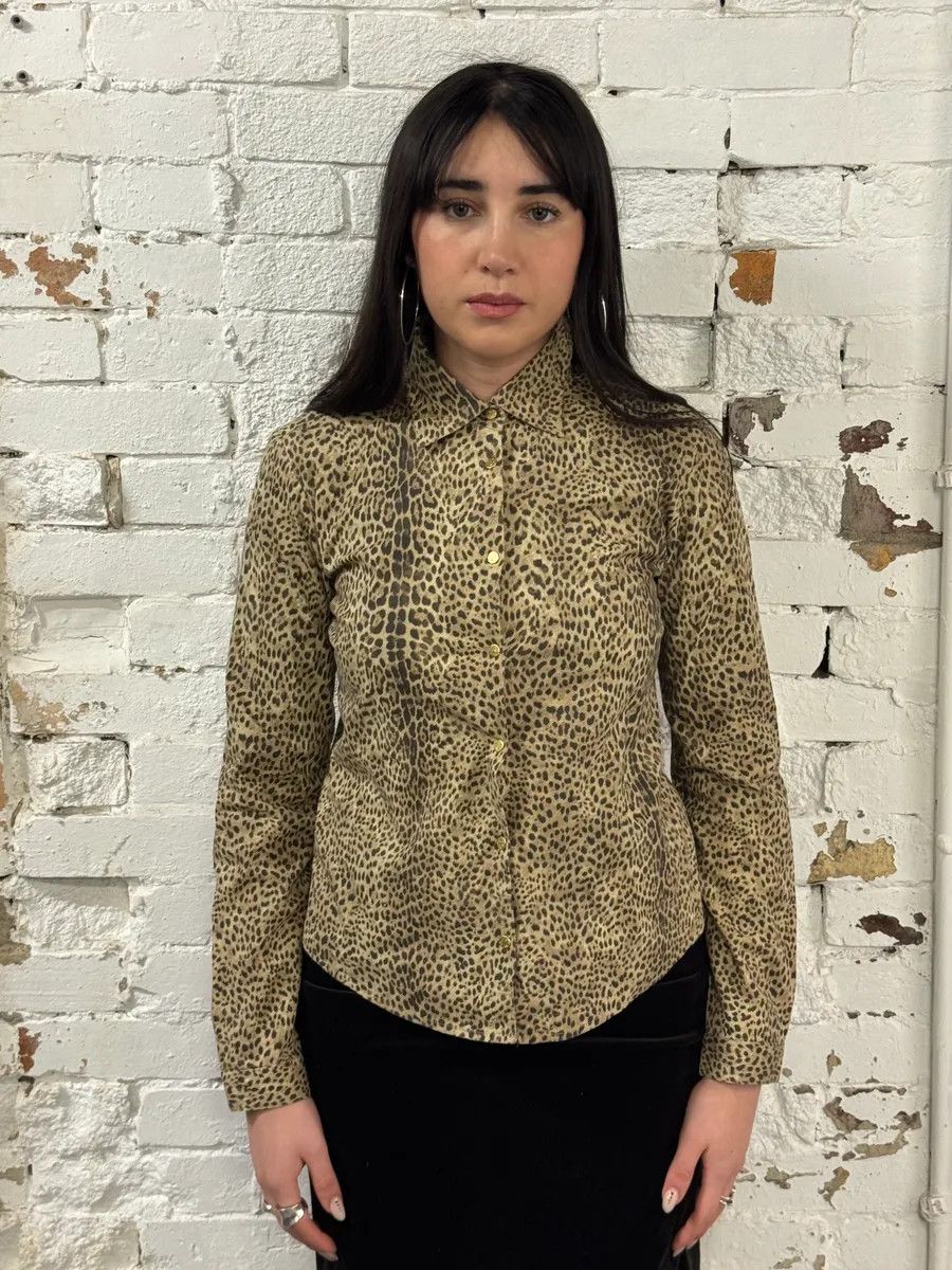 Roberto Cavalli 2000s Roberto Cavalli Beige & Black Leopard Shirt Size M / US 6-8 / IT 42-44 - 2 Thumbnail