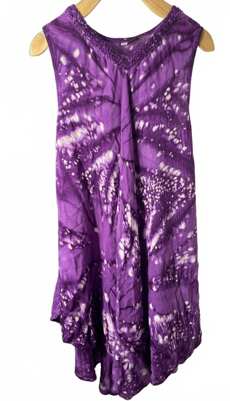 The Unbranded Brand Tie Dye Dress Women's OS Purple Embroidered Bohemian Hippie Size M / US 6-8 / IT 42-44 - 1 Thumbnail