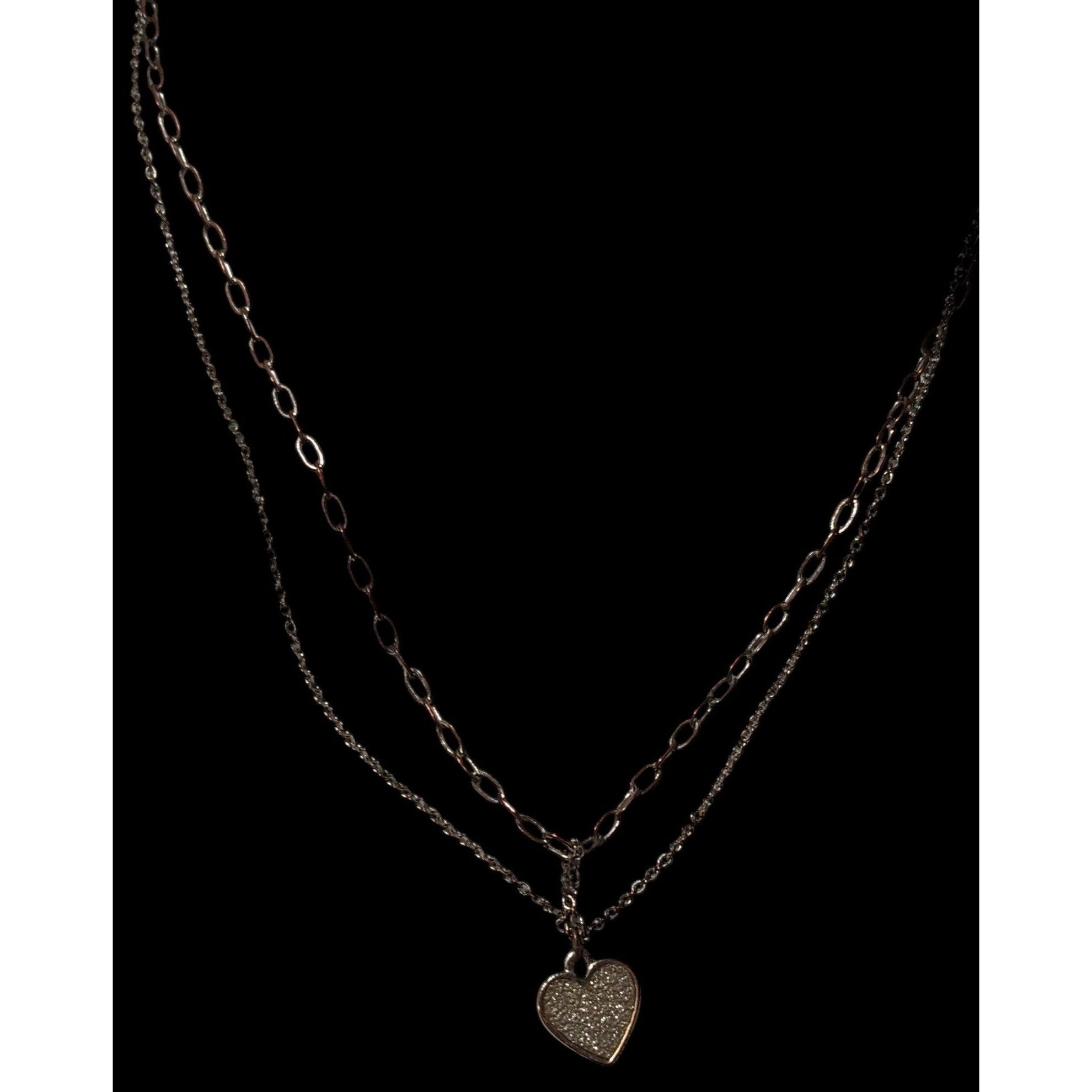 Other Minimalist Rose Gold Tone Multilayer Silver Glitter Heart Ne Size ONE SIZE - 3 Thumbnail