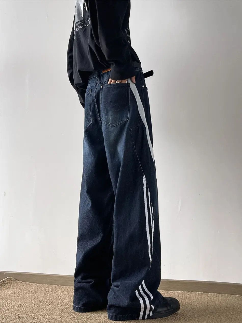 Japanese Brand Retro loose straight leg spliced jeans Size US 32 / EU 48 - 4 Thumbnail