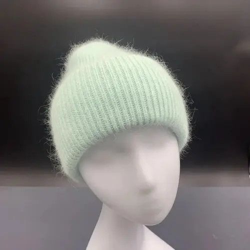 Japanese Brand Warm Fluffy Rabbit Fur Knitted Beanie Hat Size ONE SIZE - 2 Thumbnail