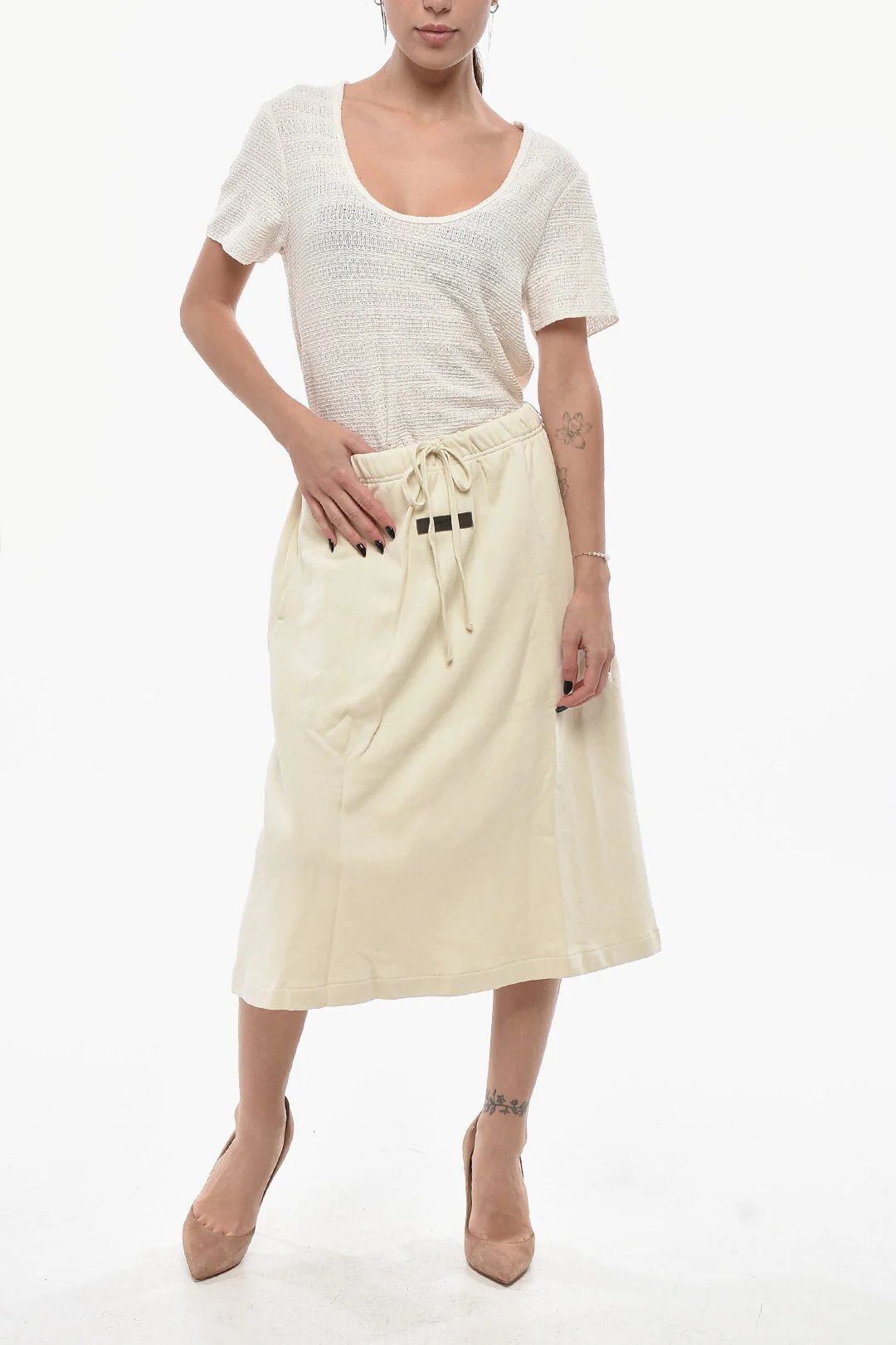 Fear of God og1mm0326 Jersey Flared Midi Skirt in Beige Size 32" / US 10 / IT 46 - 4 Thumbnail