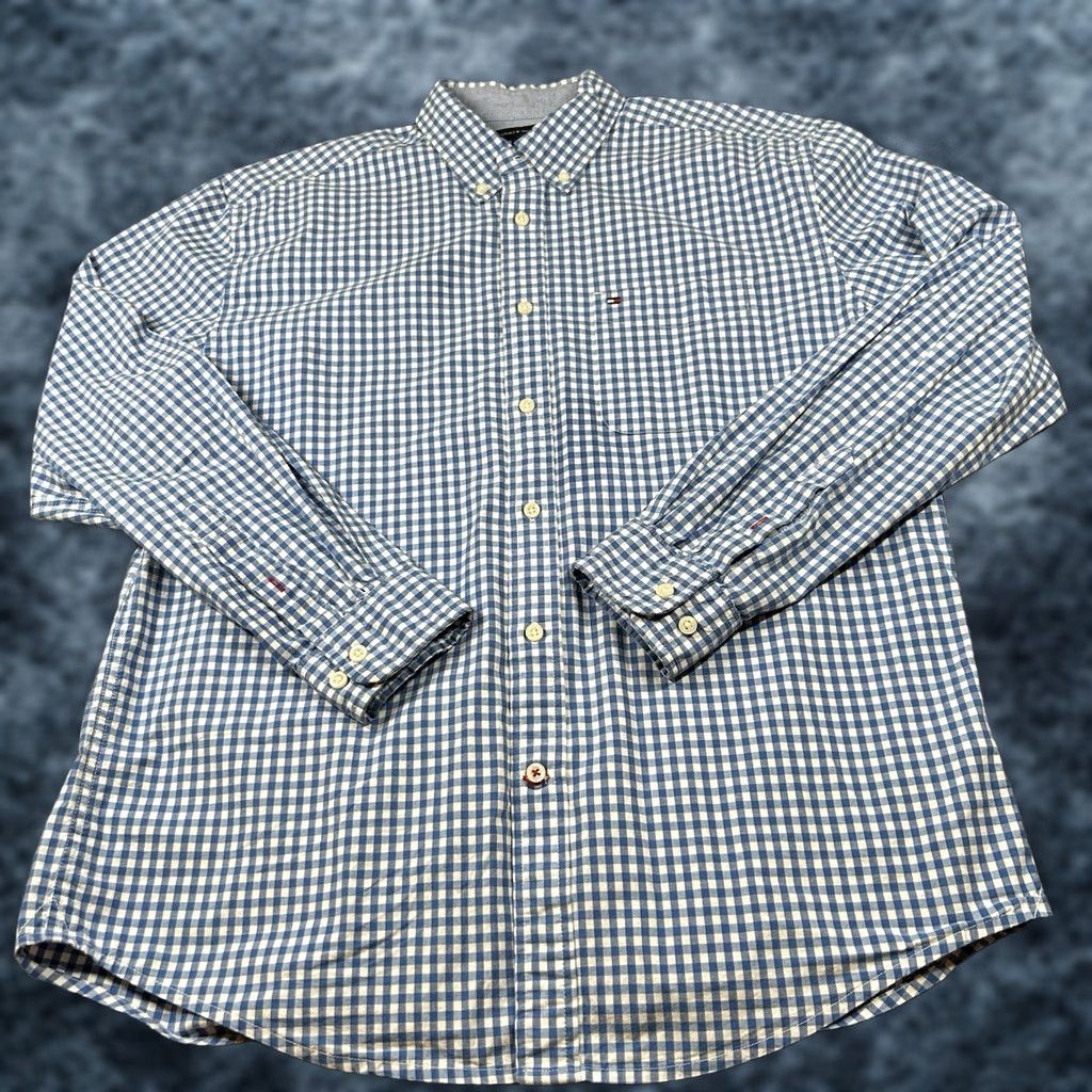Tommy Hilfiger Tommy Hilfiger Shirt Mens Large Blue White Check Stretch Button Up Long Sleeve Size US L / EU 52-54 / 3 - 1 Thumbnail
