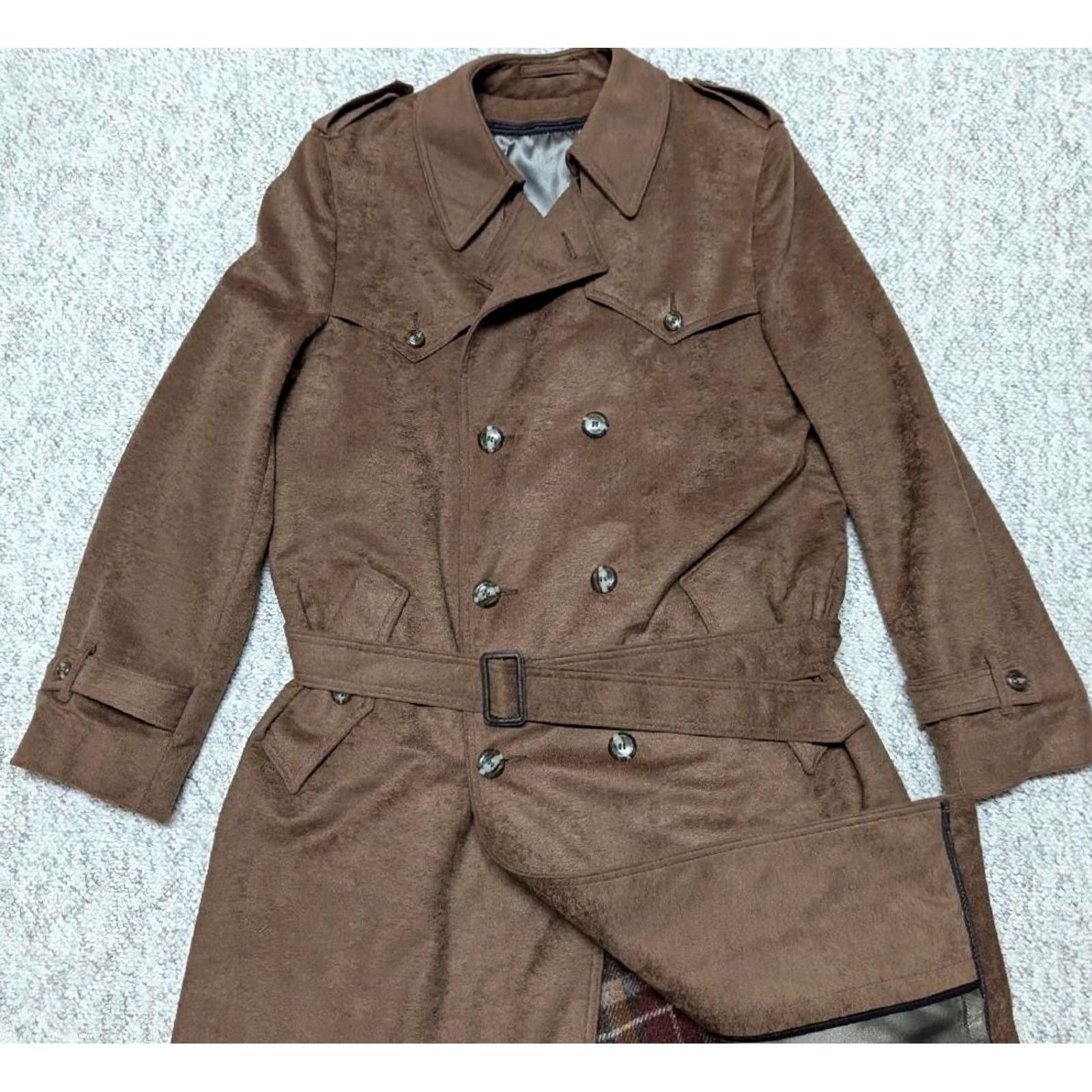 Velvet VINTAGE John Weitz Trench Coat - velvet belted brown 40L - long overcoat - Mens Size US S / EU 44-46 / 1 - 2 Thumbnail