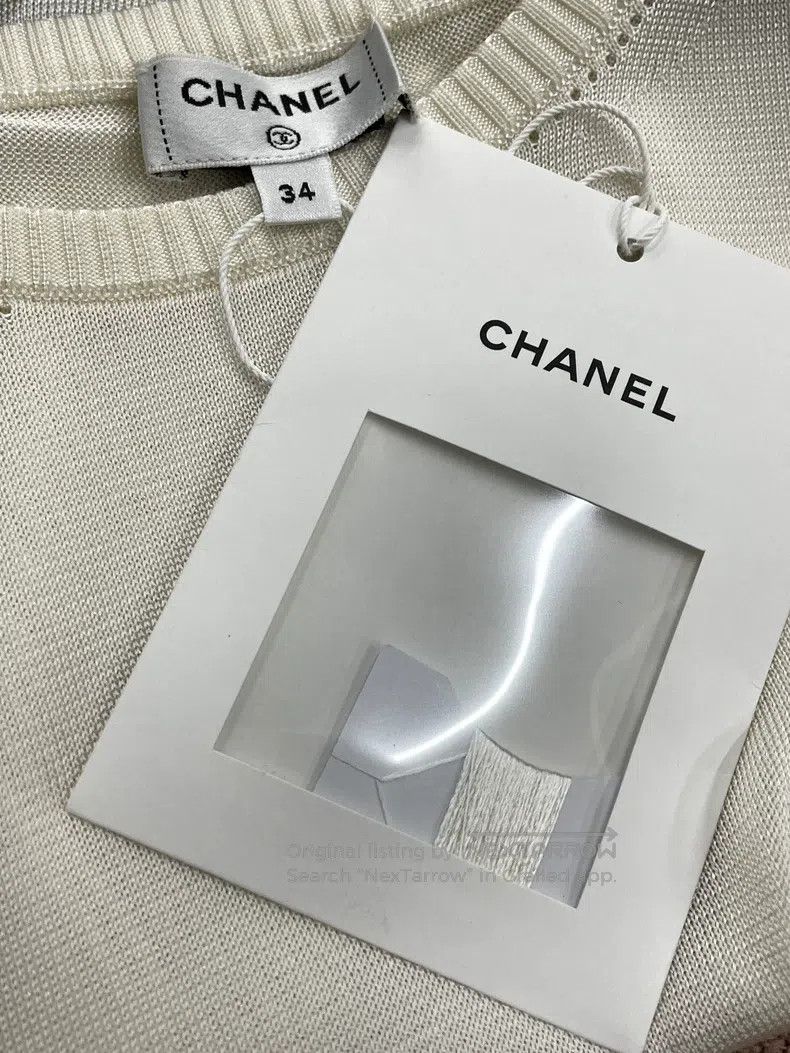 Chanel Chanel White ruffle logo large double C ice silk long slee Size XXS / US 00 / IT 34 - 6 Thumbnail
