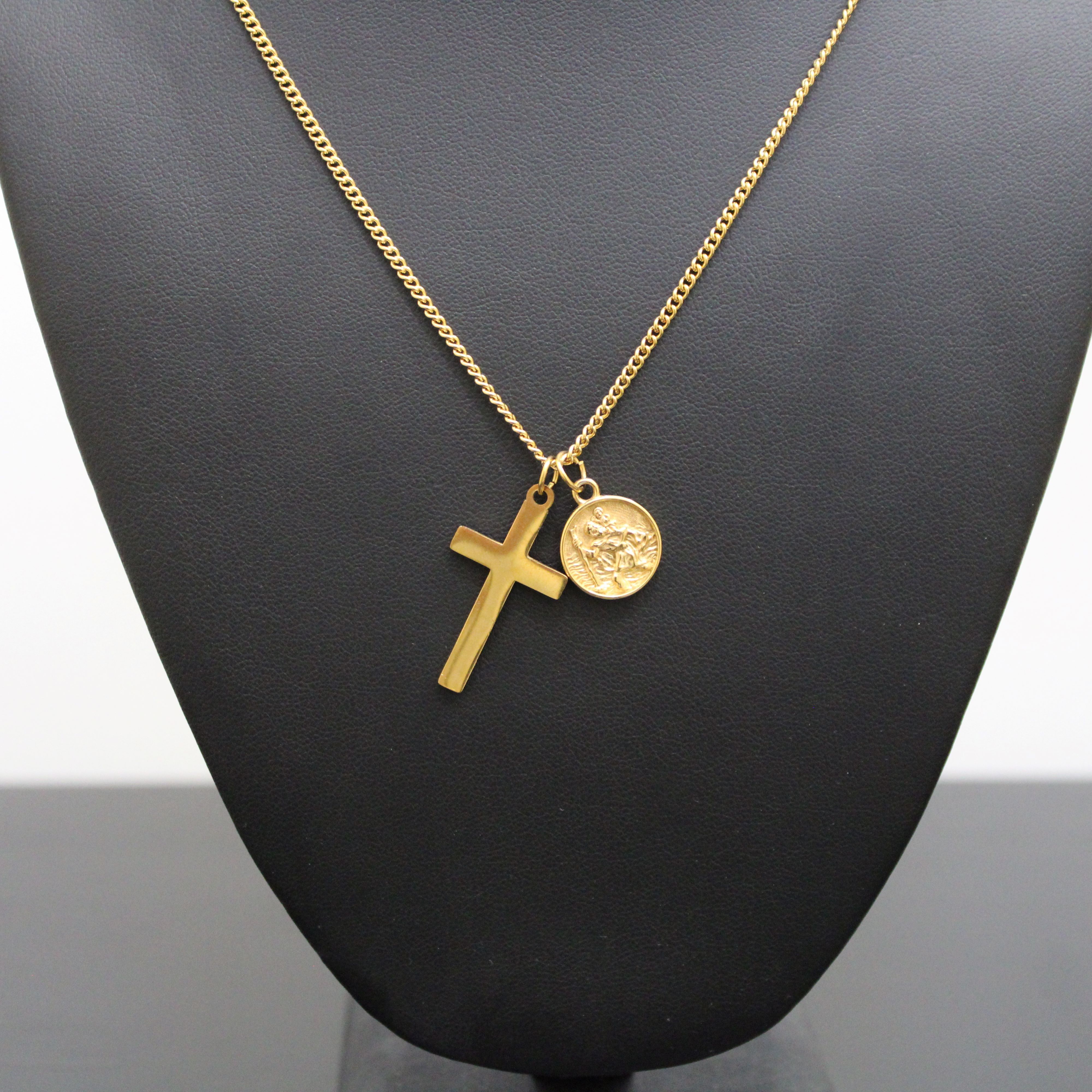 Jewelry Gold Cross & Saint Christopher Pendant Set Size ONE SIZE - 1 Thumbnail