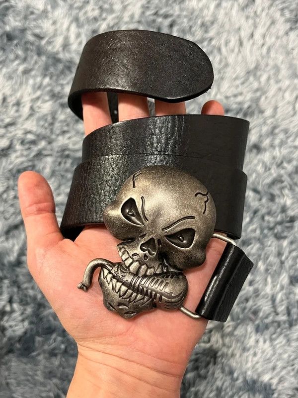Affliction Skull Belt Leather Swag Size 36 - 1 Thumbnail