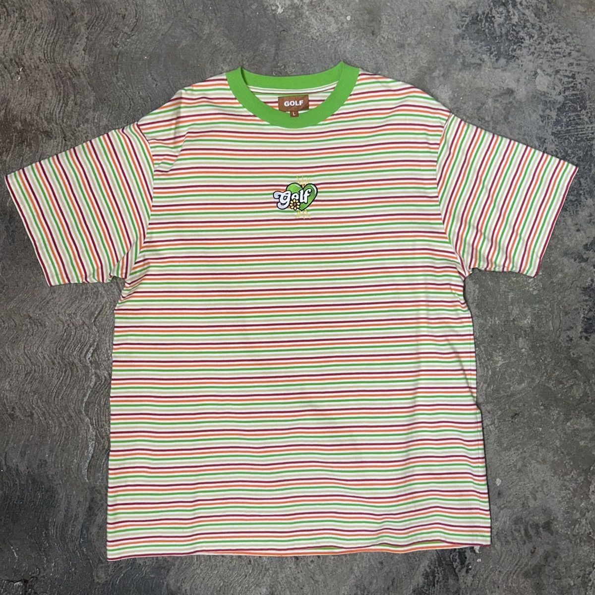 Golf Wang Romeo Striped Green Embroidered Heart Tee