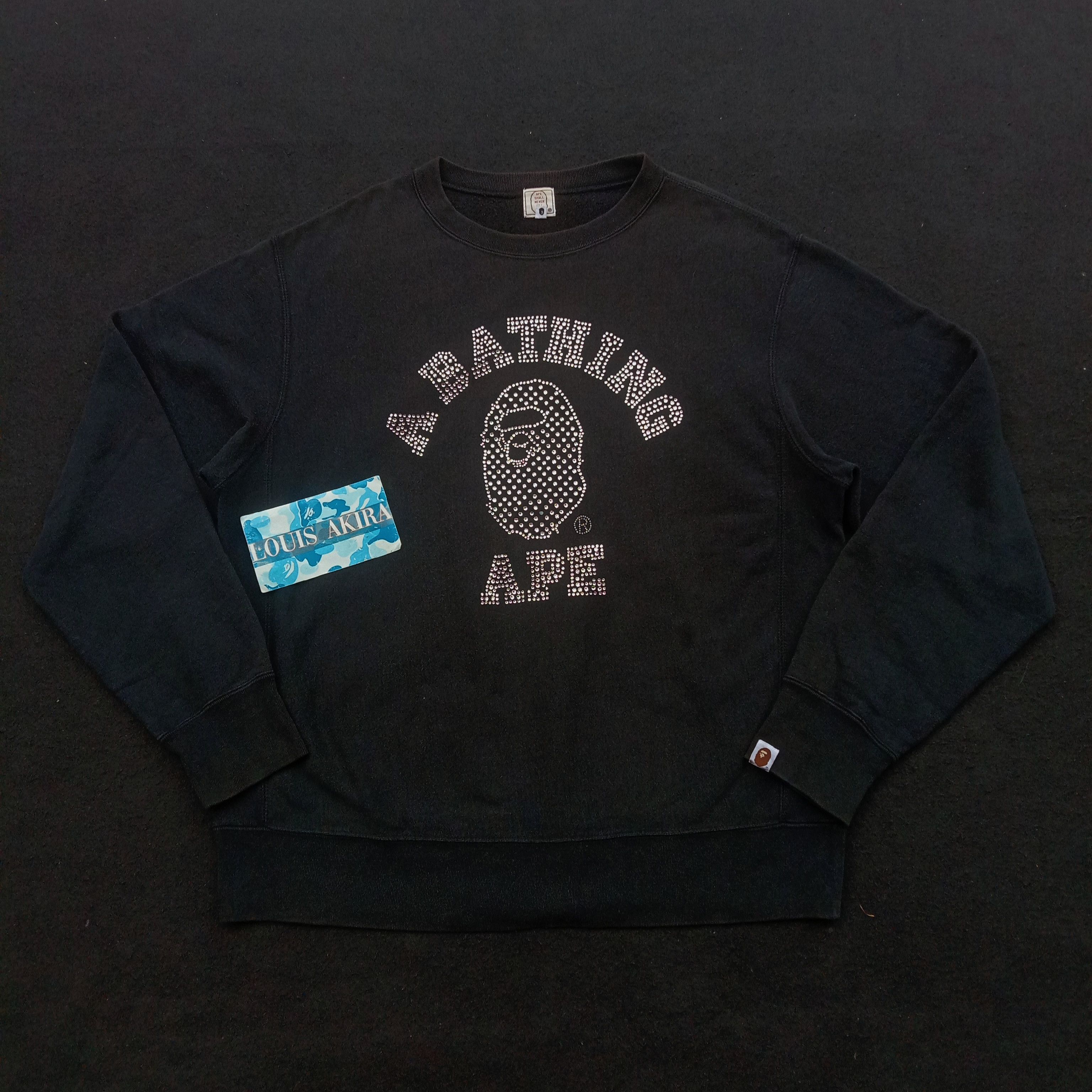 中古M APE Swarovski NIGO crewneck sweater Bape Bape black 