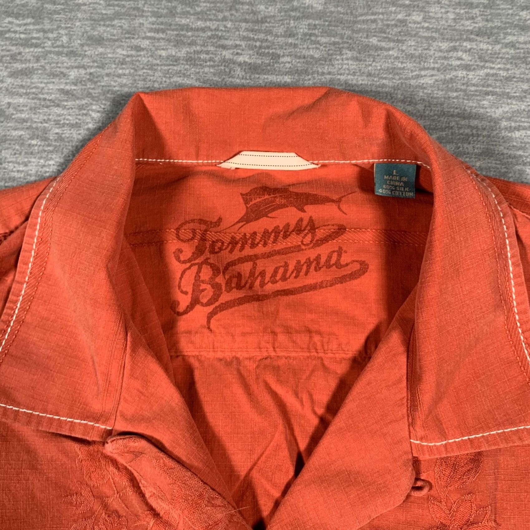 Tommy Bahama Tommy Bahama Shirt Mens L Orange Silk Cotton Embroidered Camp Hawaiian Button-Up Short Sleeve Size US L / EU 52-54 / 3 - 6 Thumbnail