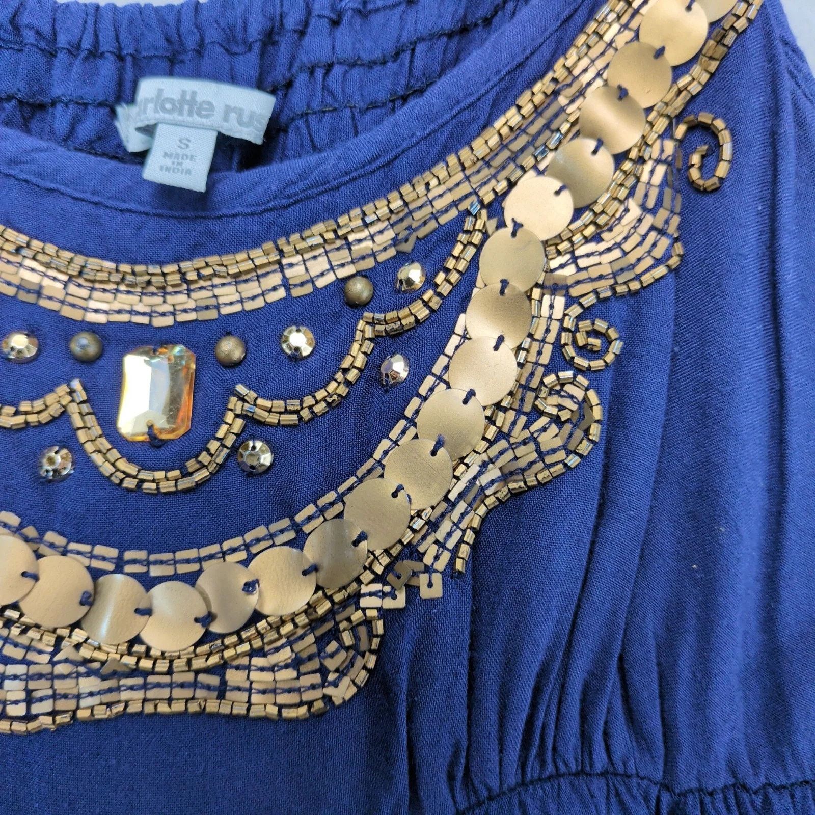Other Charlotte Russe Navy Tiered Maxi Dress S Brass Beads Size S / US 4 / IT 40 - 4 Thumbnail