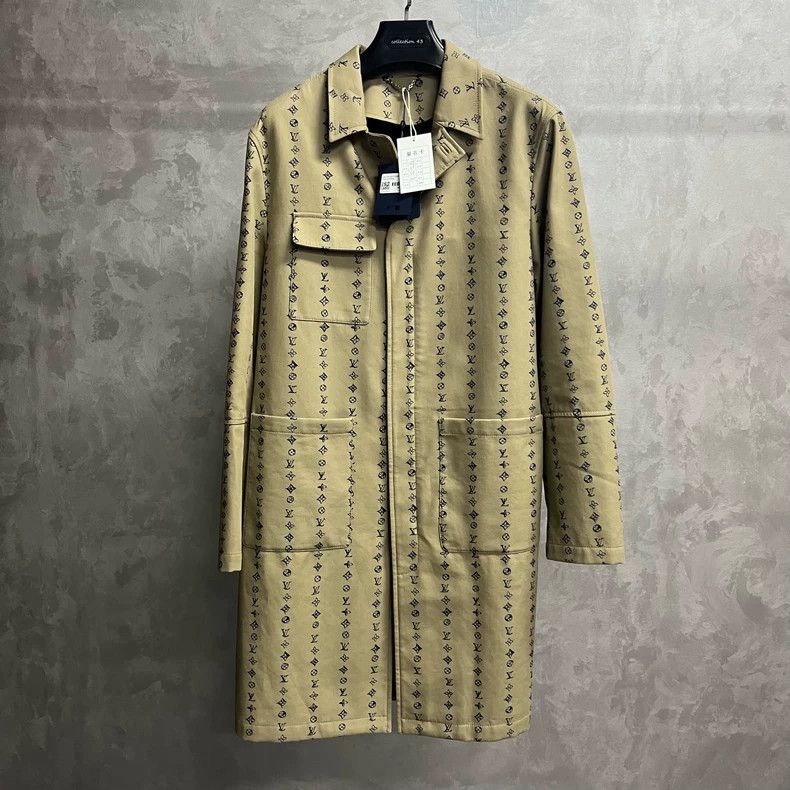 Louis Vuitton Khaki full print Cuban collar long coat