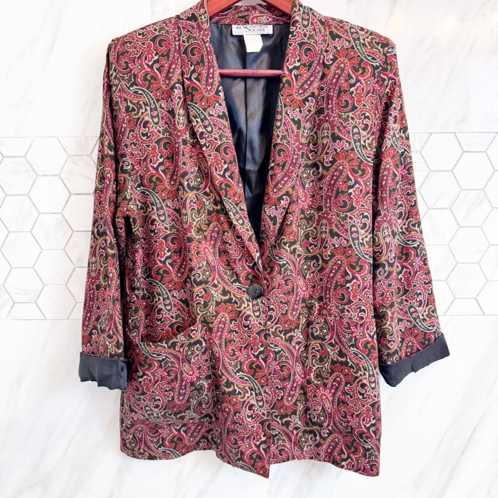 Vintage Vintage Rust Black Paisley Satin Cuff Button Blazer Womens S Size S / US 4 / IT 40 - 3 Thumbnail