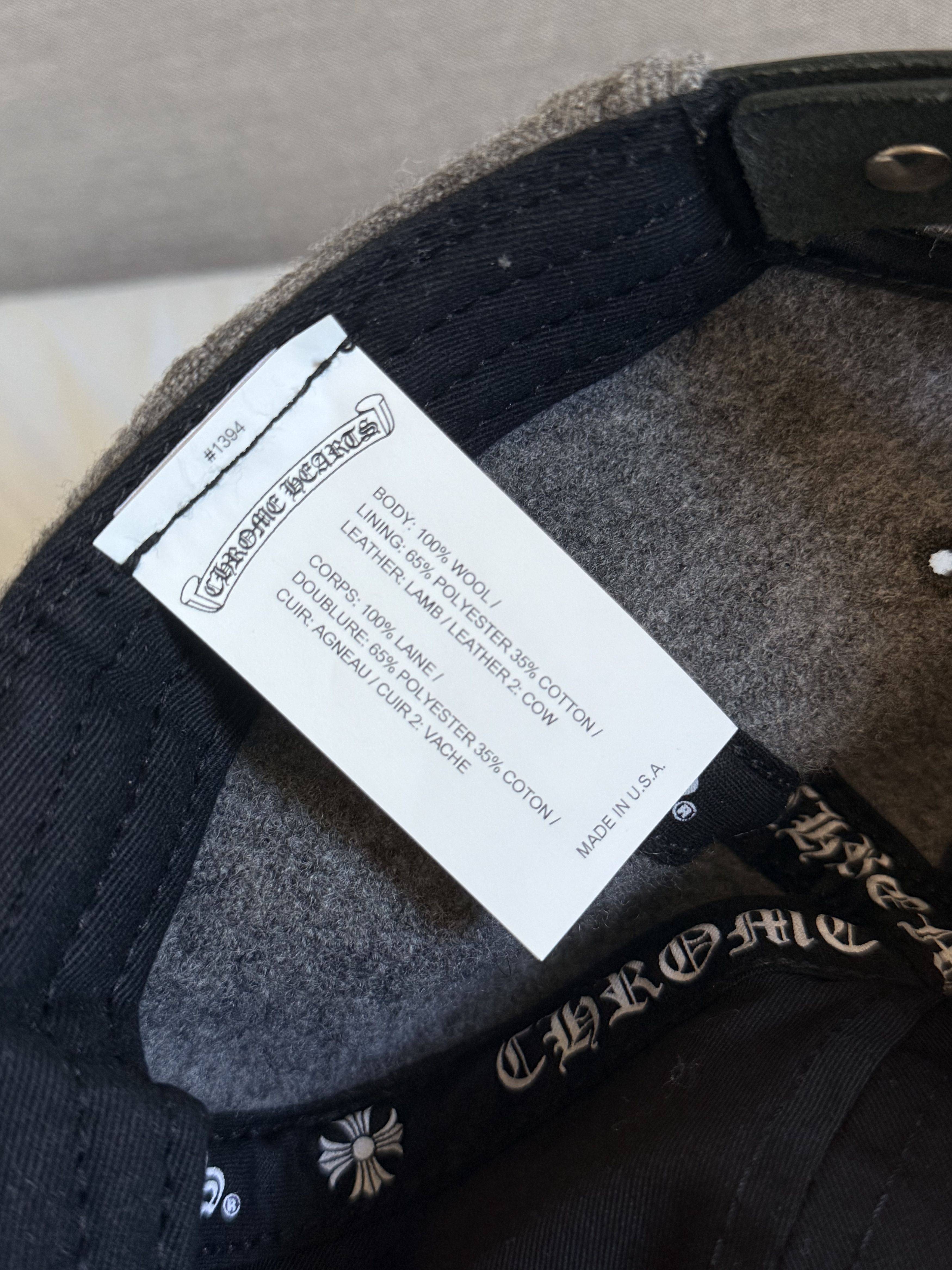 Chrome Hearts Chrome Hearts GREY Wool Leather CH Logo Cap Size ONE SIZE - 6 Thumbnail