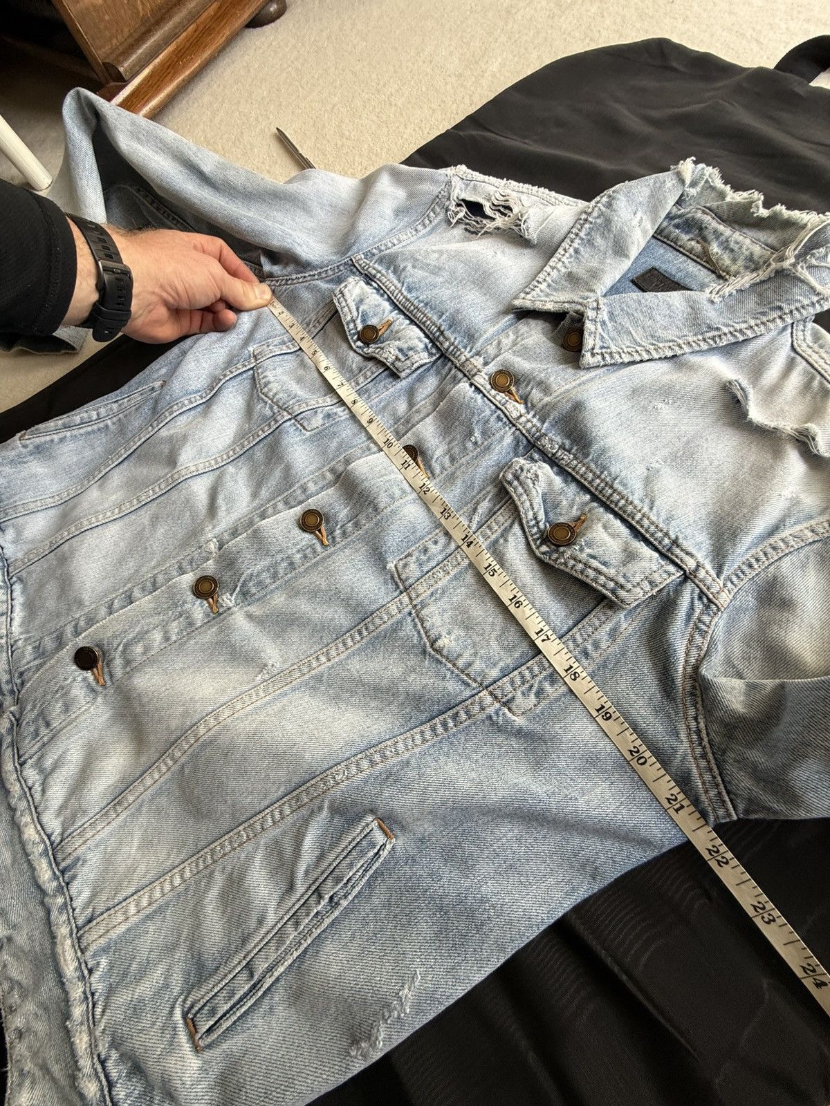 Saint Laurent Paris SS21 Saint Laurent denim trucker jacket crash thrashed grail Size US L / EU 52-54 / 3 - 5 Thumbnail