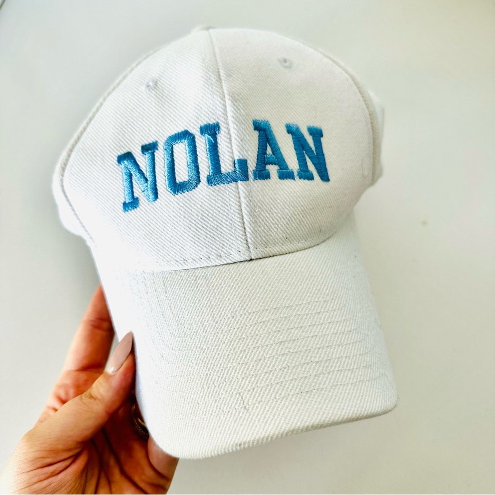 Vintage VINTAGE White Blue Nolan Stitched Adjustable Baseball Hat Size ONE SIZE - 2 Thumbnail