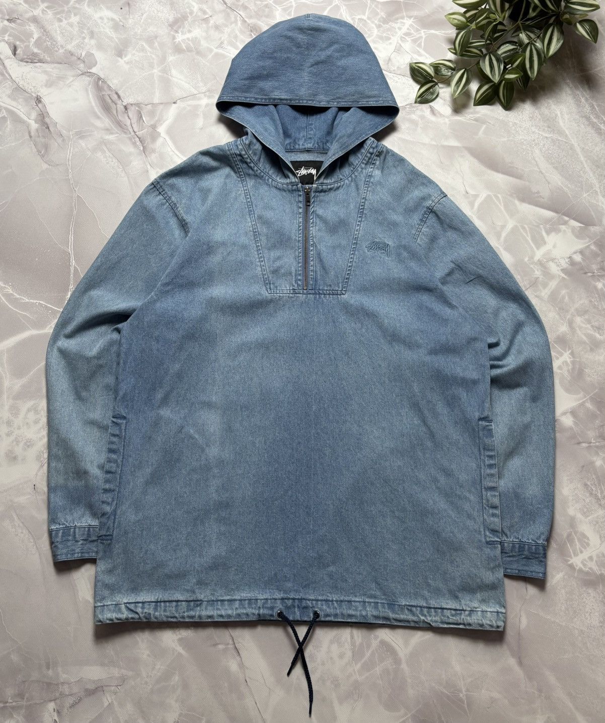 Stussy Stussy RARE Denim Hoodie Jacket Half Zip Mens Size XL Size US XL / EU 56 / 4 - 1 Thumbnail