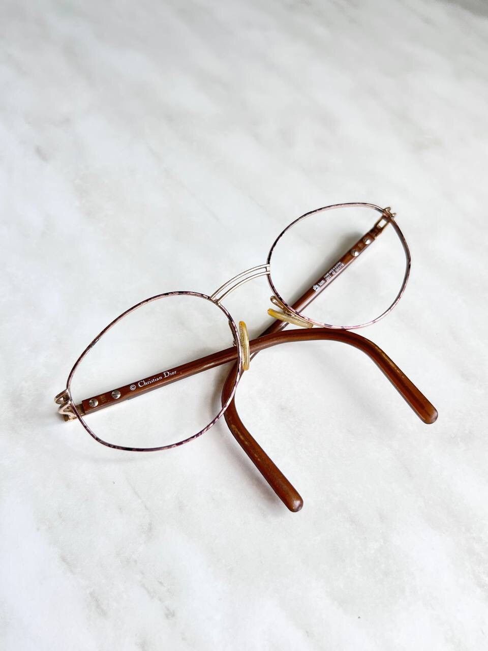 Dior × Vintage Christian Dior '90s Brown Oval Hook Frame Eyeglasses Eyewear Size ONE SIZE - 1 Thumbnail