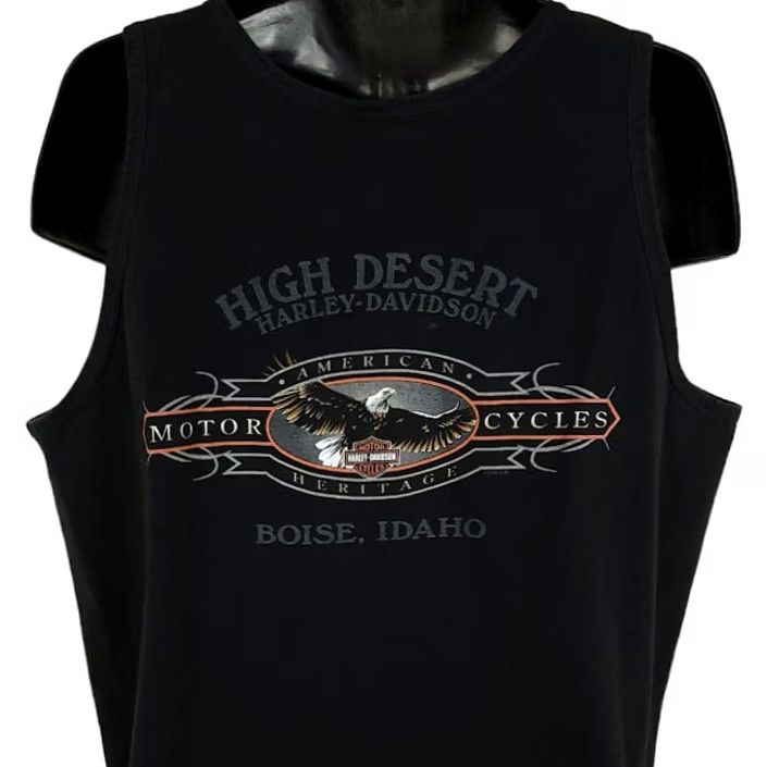 Harley Davidson VINTAGE Harley-Davidson Tank Top Mens XL Black Cotton Crew Neck Sleeveless 90s Y2K Boise Idaho Made In USA Size US XL / EU 56 / 4 - 2 Thumbnail