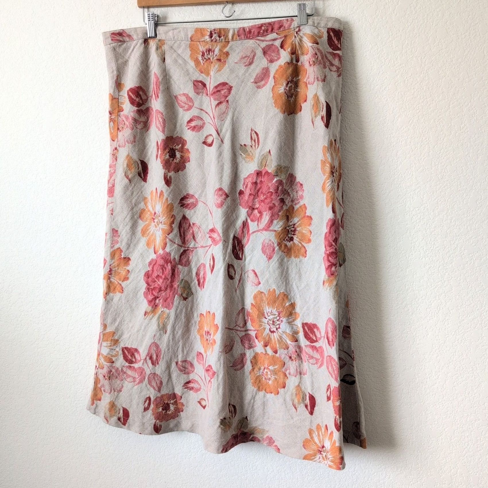 Eddie Bauer VINTAGE Eddie Bauer Skirt Wrap Midi Womens 16 Tan Floral 90s Linen Beige Pink Size 38" / US 16 / IT 52 - 7 Thumbnail