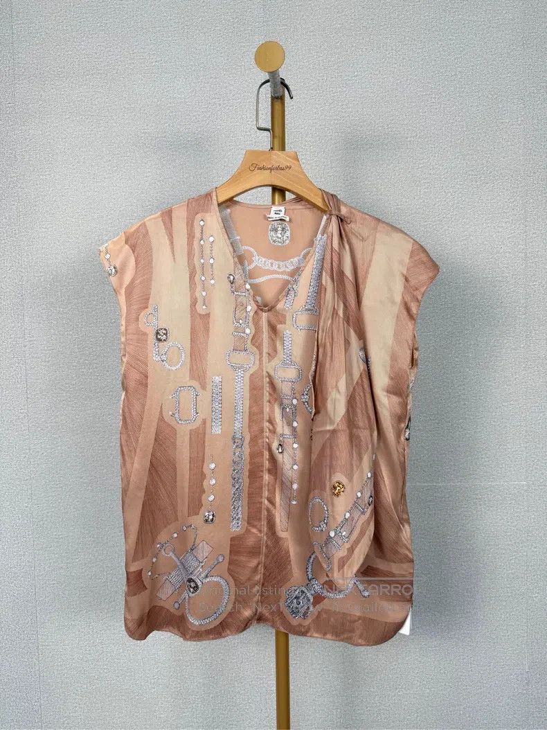 Hermes Hermes Silk and mulberry silk printed top with scarf Size XXS / US 00 / IT 34 - 1 Thumbnail