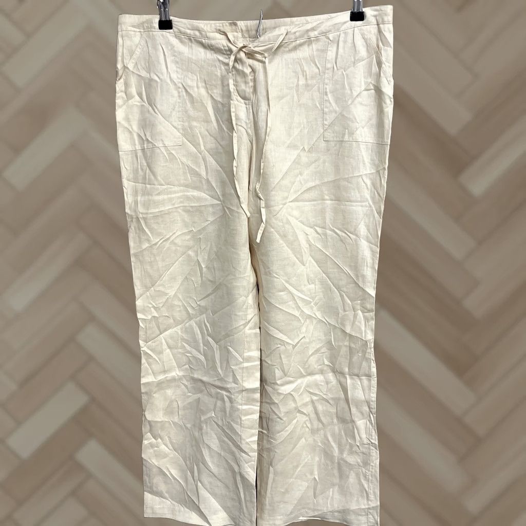 Vintage INC International Concepts Pants Wide-Leg Size 12 Petite Beige Linen 28in Inseam Casual Business Womens Size 34" / US 12 / IT 48 - 1 Thumbnail