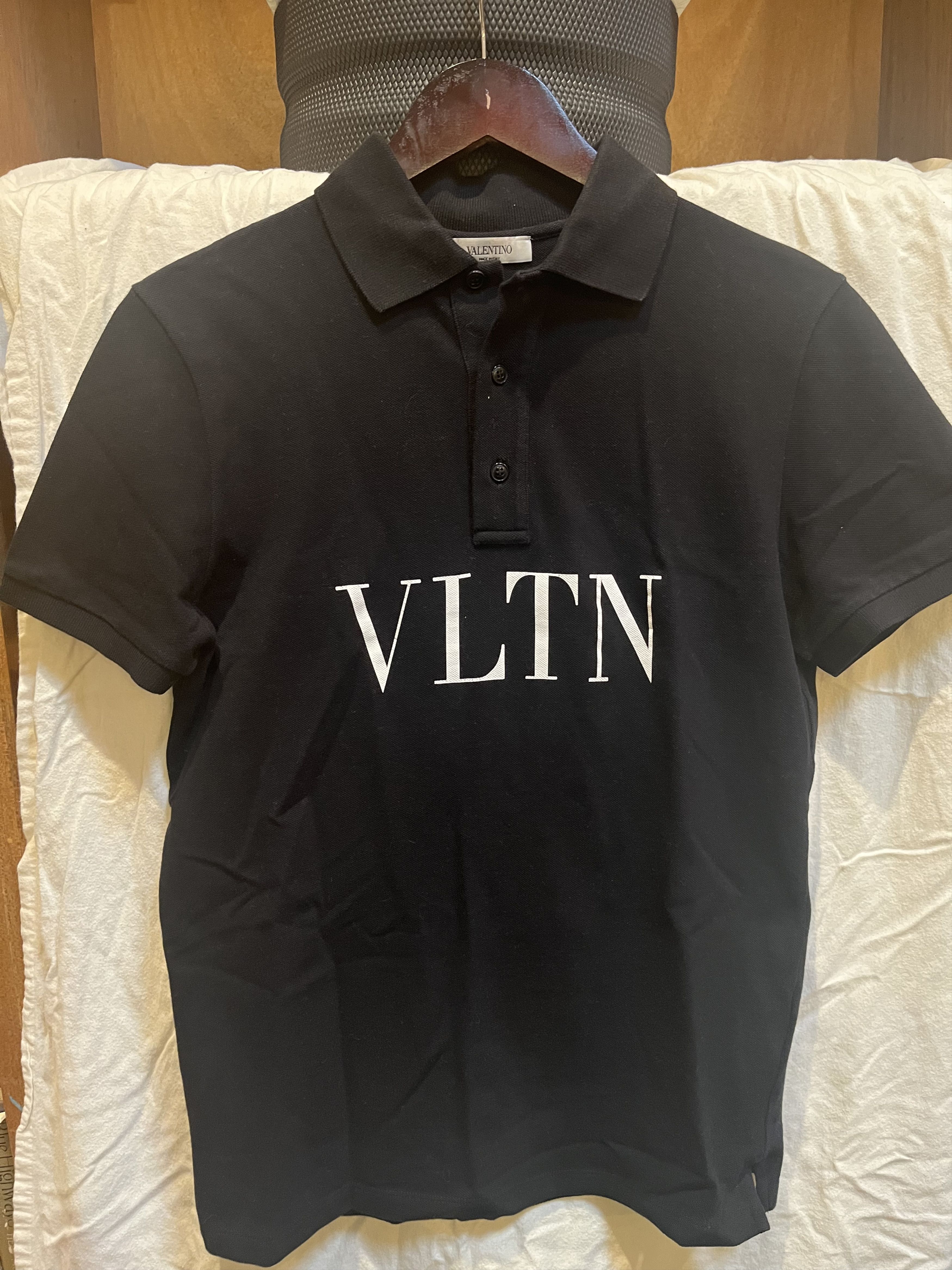 image of Valentino Vltn Screen Printed Piqué Polo in Black, Men's (Size XS)