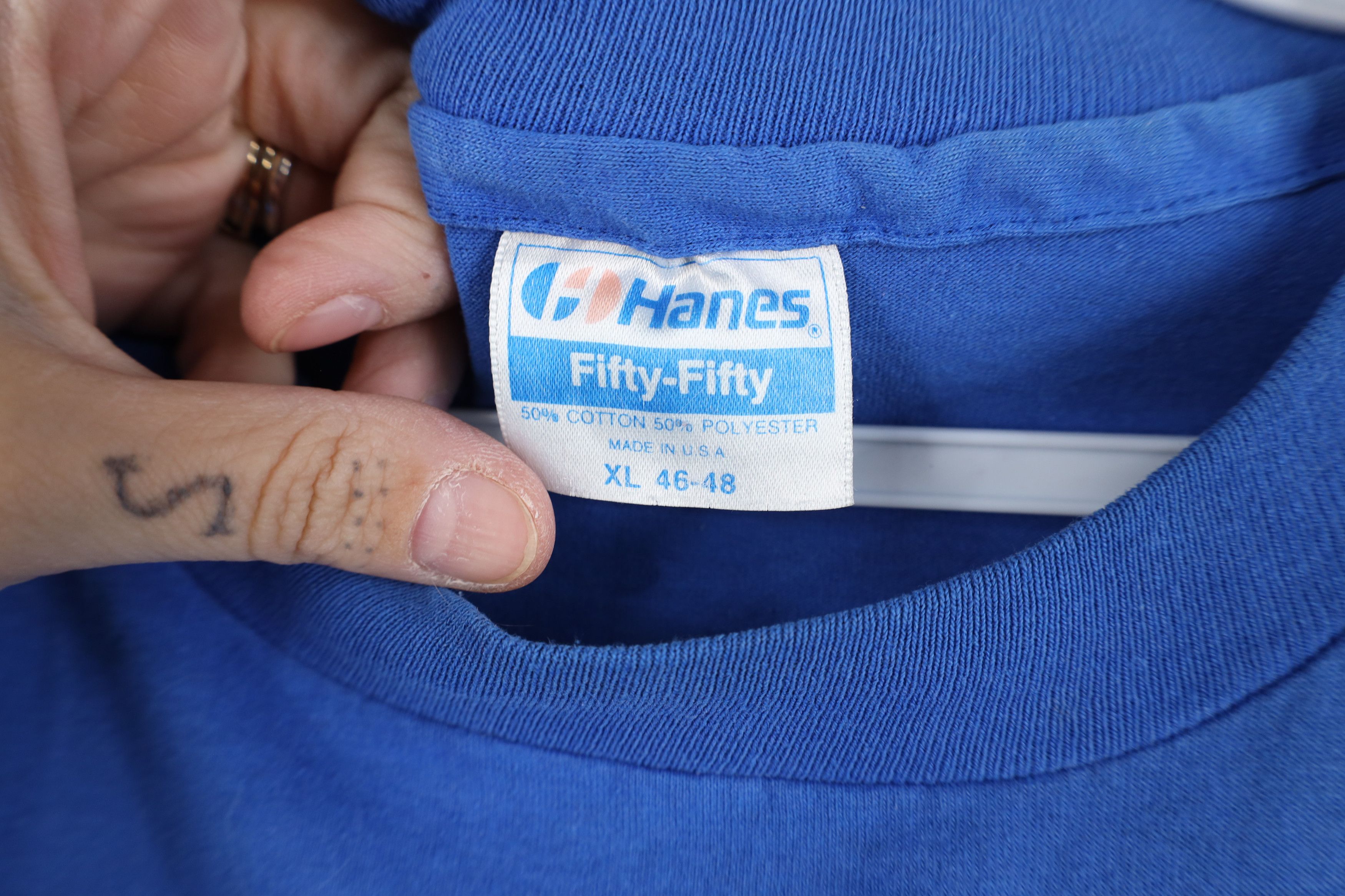 Hanes Vintage 80s 90s Hanes Short Sleeve T-Shirt Royal Blue USA Size US XL / EU 56 / 4 - 7 Thumbnail