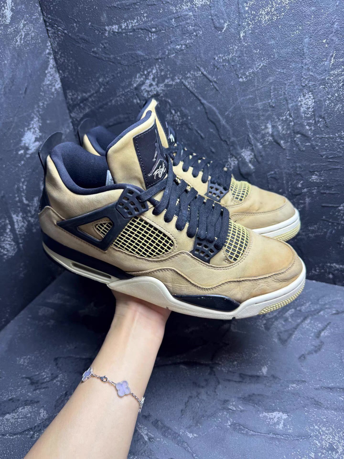 Nike Air Jordan 4 Pearl Milk Tea Black & Yellow Q10 Size US 10.5 / EU 43-44 - 2 Thumbnail
