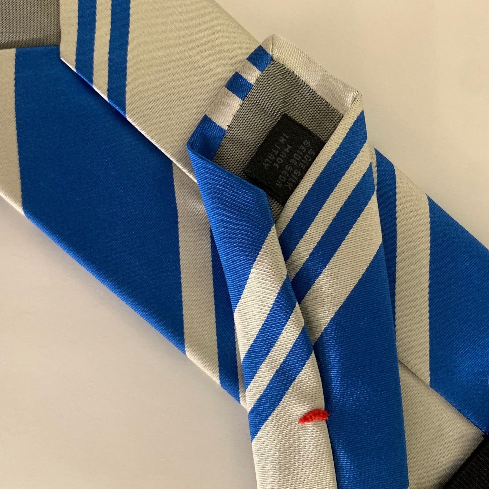 Jil Sander JIL SANDER Size Blue & Beige Silver Stripe Silk Tie Size ONE SIZE - 3 Thumbnail