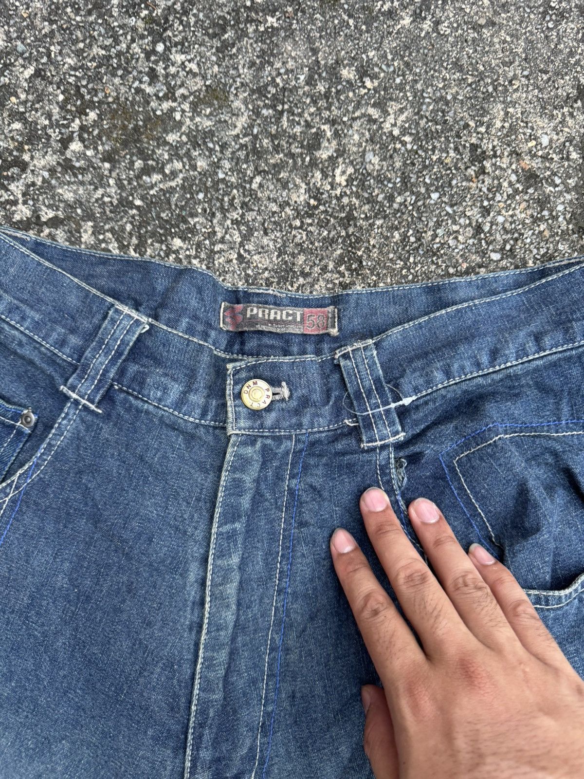 JNCO × Vintage VINTAGE BAGGY JORTS PRACT DENIM HIPHOP Y2K Size US 33 - 3 Thumbnail