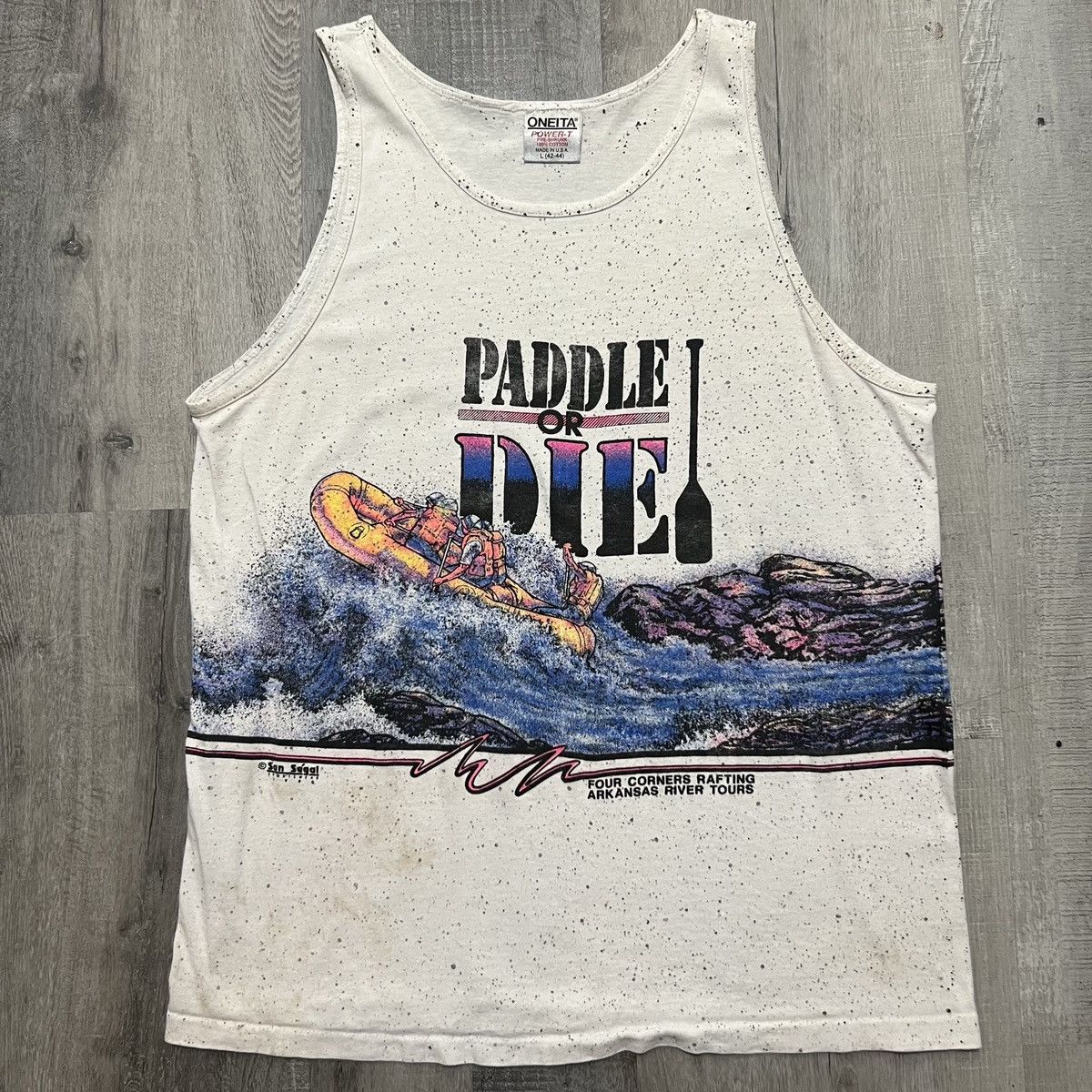Vintage VTG Paddle Or Die 1990 Rafting White Water Rapids Tank Top Size US L / EU 52-54 / 3 - 1 Thumbnail