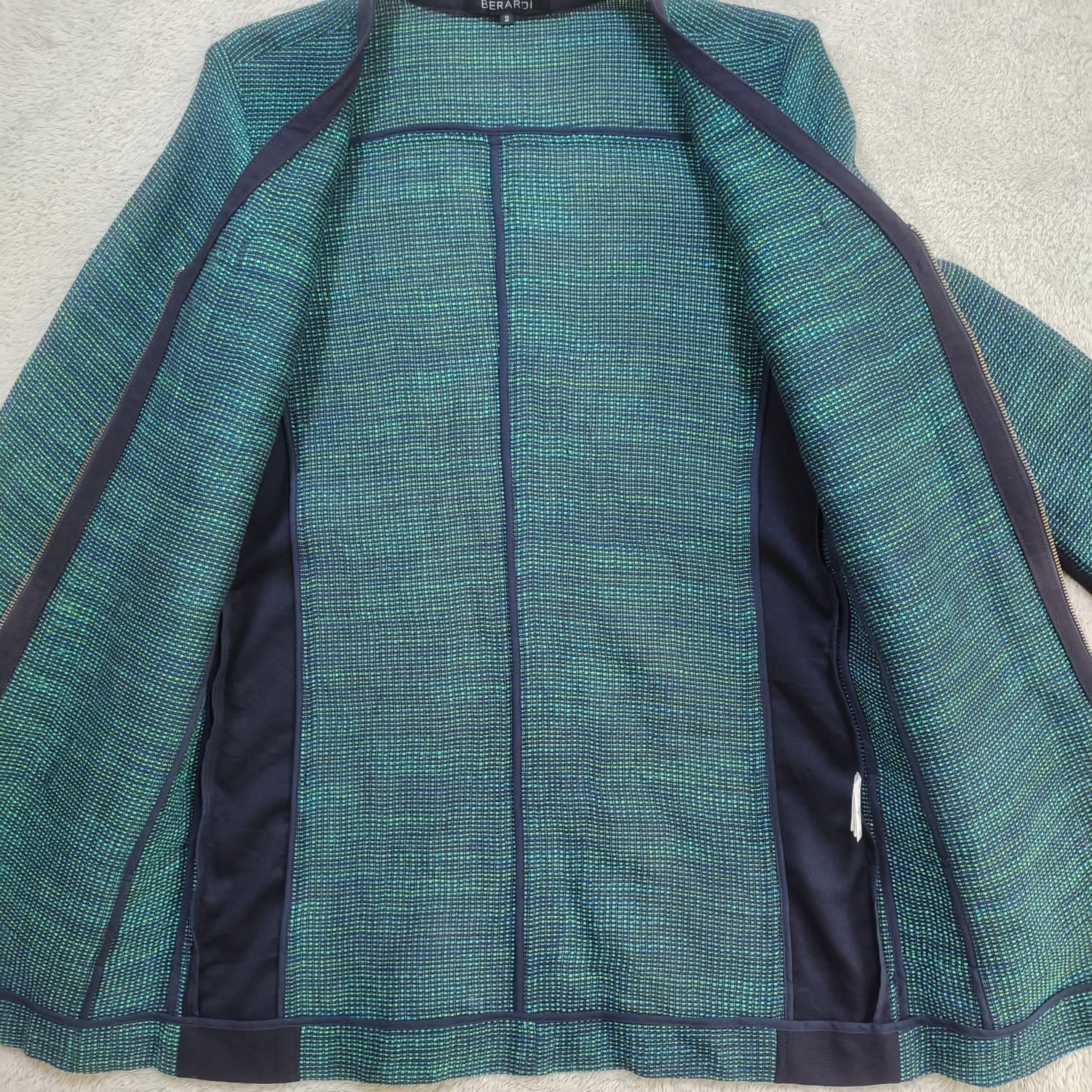 Antonio Berardi Berardi Iridescent Metallic Tweed Zip Cardigan Teal Navy Size M / US 6-8 / IT 42-44 - 9 Thumbnail