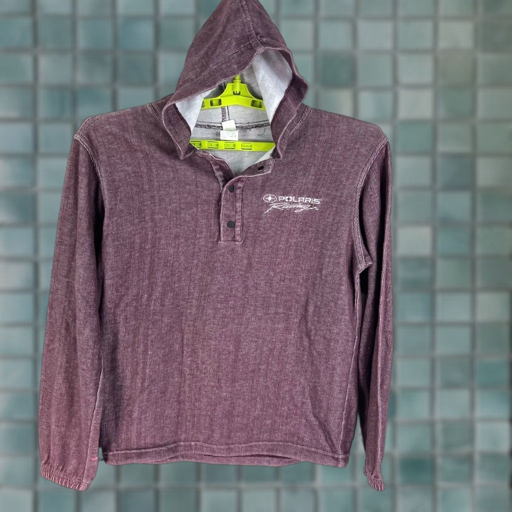 Vintage Polaris Racing Henley Hoodie shirt Mens Adult S Maroon USA Embroidered Logo Pocket Long Sleeve Made USA Size US S / EU 44-46 / 1 - 1 Thumbnail