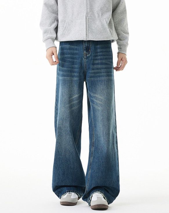 Japanese Brand Men's Retro Cleanfit Distressed Straight Leg Washed Jeans Size US 32 / EU 48 - 3 Thumbnail