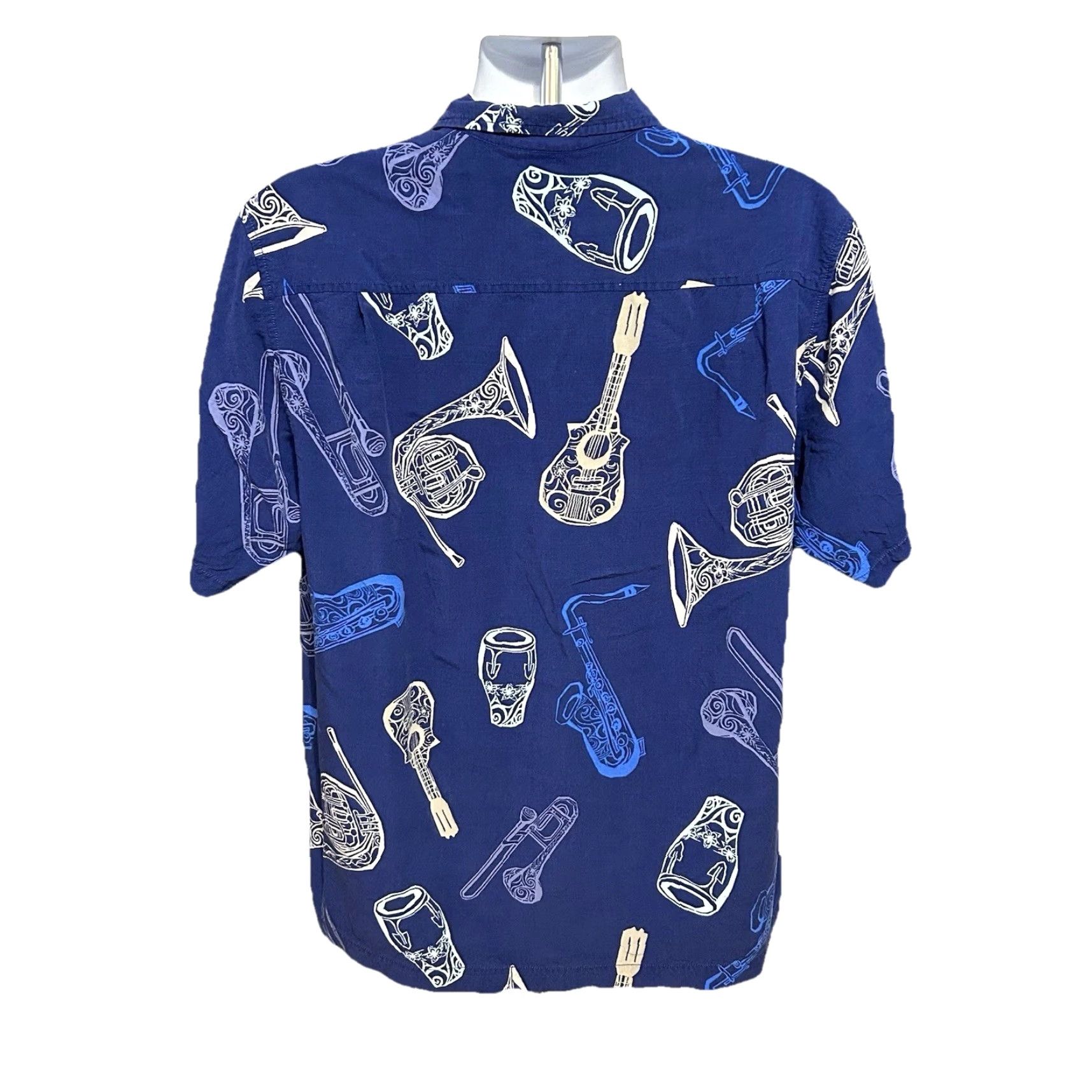 Tommy Bahama VINTAGE Tommy Bahama Hawaiian Button Up Music Instrumental Shirt Men Large Blue Rayon Shirt Size US L / EU 52-54 / 3 - 4 Thumbnail