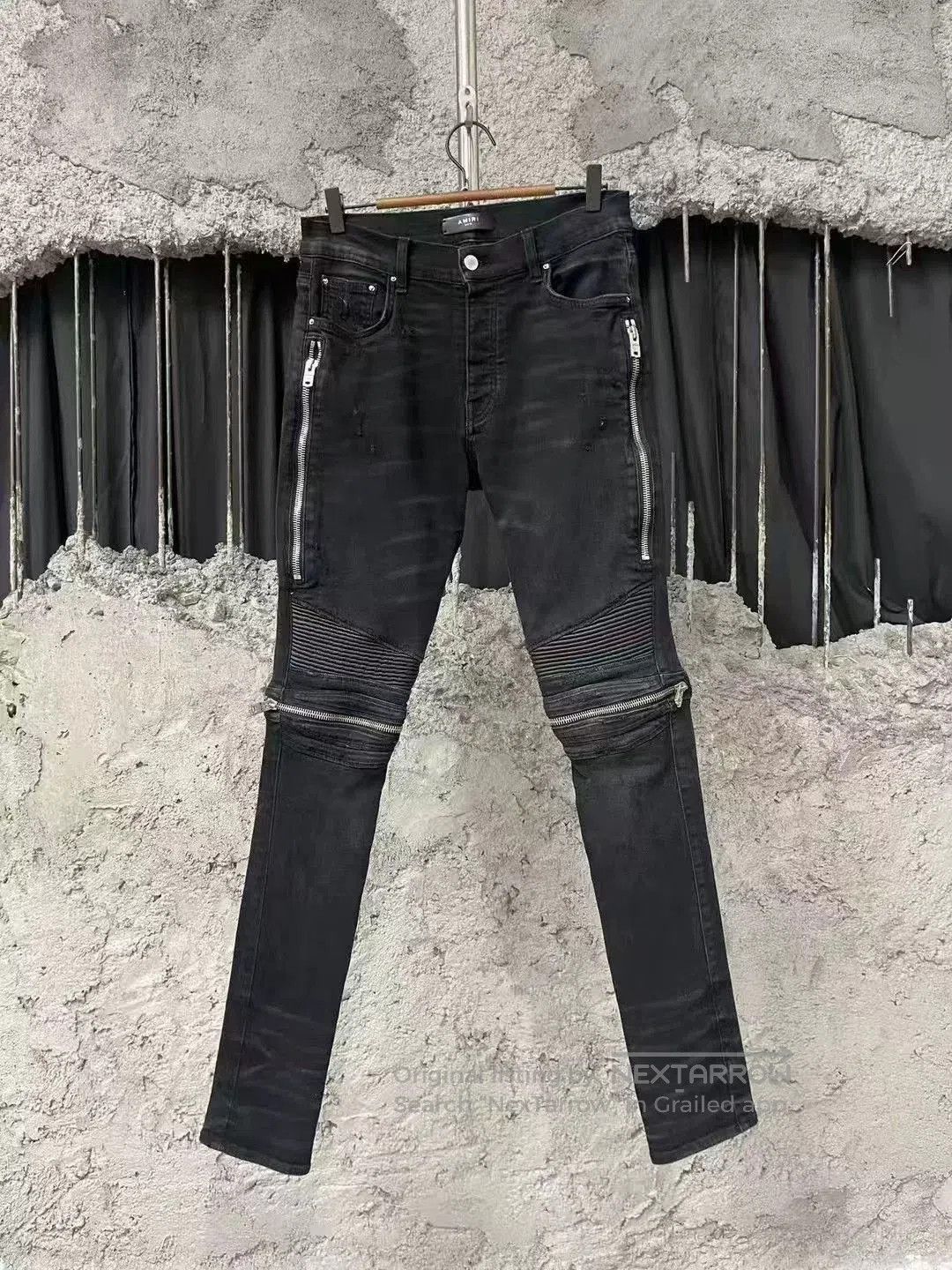 Amiri Amiri Mx2 Black Leather Patchwork Zipper Biker Jeans. Size US 31 - 1 Thumbnail