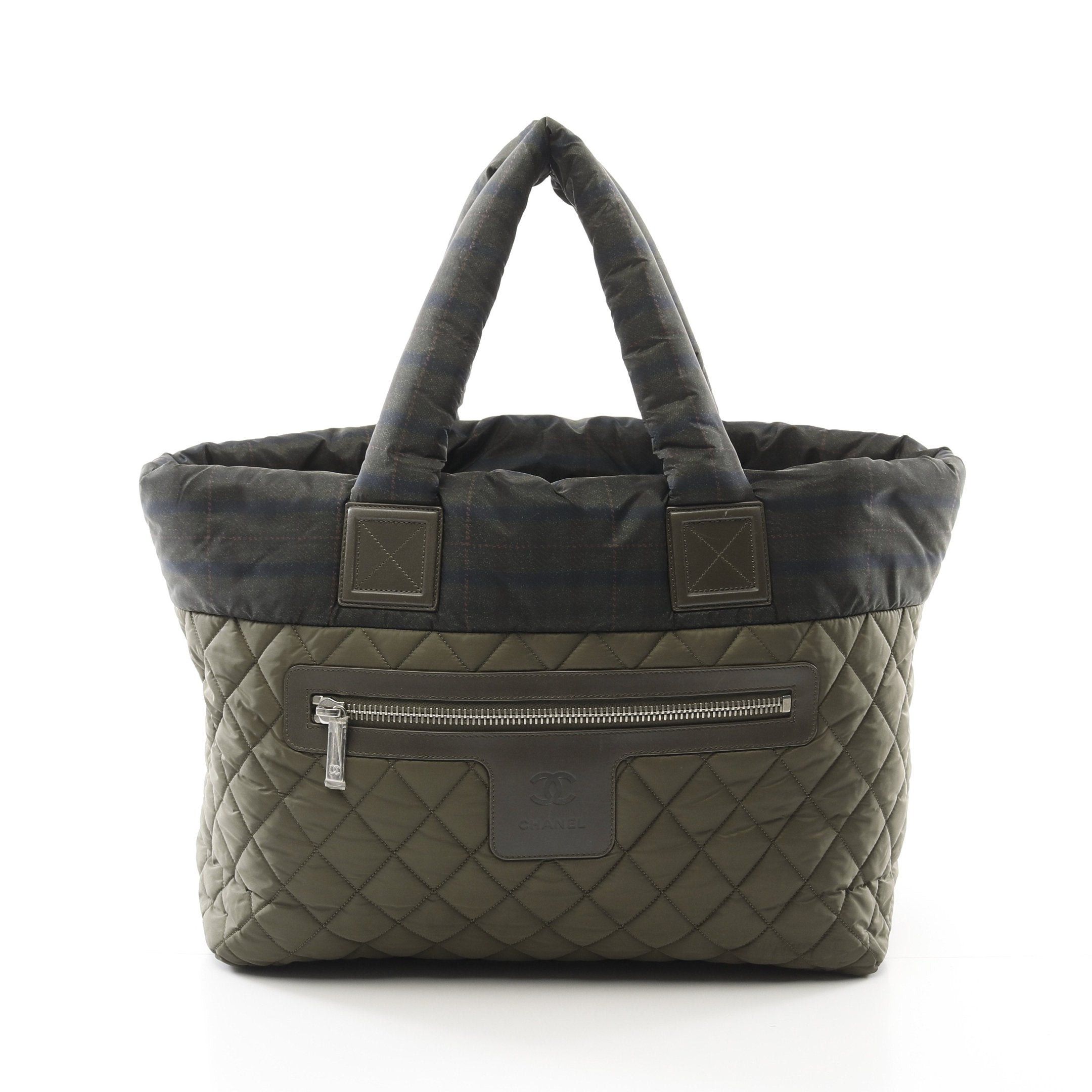 Chanel Chanel Coco Coon Mm Handbag Tote Bag Check Nylon Leather Khaki Green Silver Hardware Size ONE SIZE - 1 Thumbnail