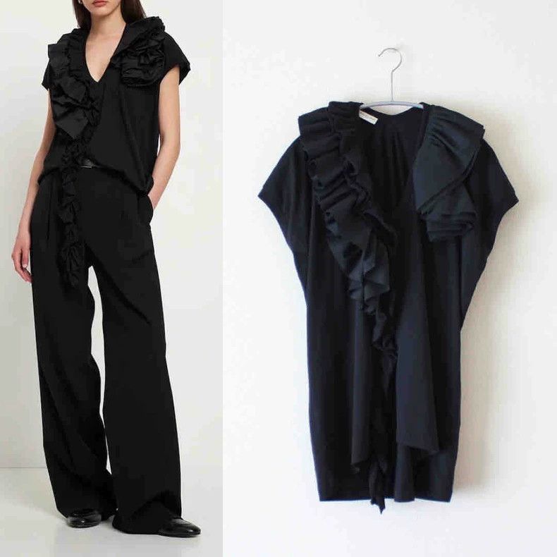 Black Ruffle Sleeve T-shirt by Dries Van Noten- DMC