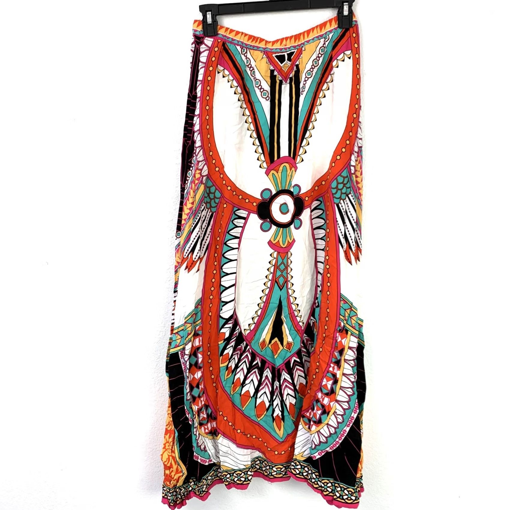 Vintage Flying Tomato Women's S Maxi Skirt Bohemian A-Line Boho Tribal Print Elastic Waist Rayon Summer Festival Casual Travel Beach Long Skirt Womens) Size 28" / US 6 / IT 42 - 3 Thumbnail