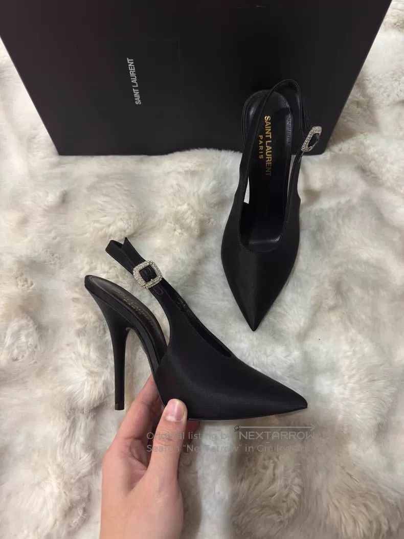 Saint Laurent Paris Saint Laurent Paris Black Crystal Satin High Heels Size US 5.5 / IT 35.5 - 1 Thumbnail